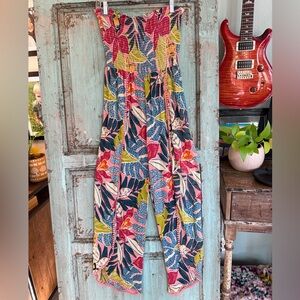 Angie Tropical Smocked Strapless Wide Leg Jumpsuit – Large NWOT NEW